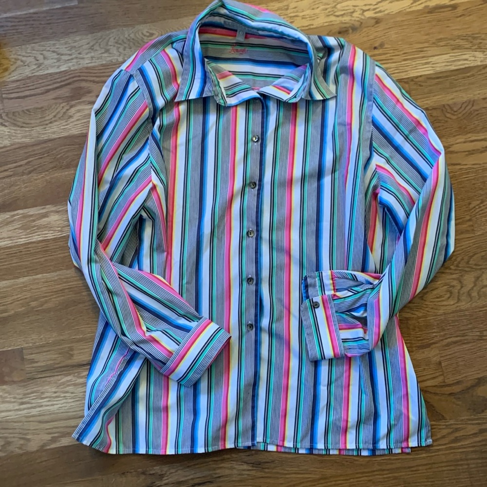 Vintage 90s Foxcroft multicolored striped women’s size 18 button up